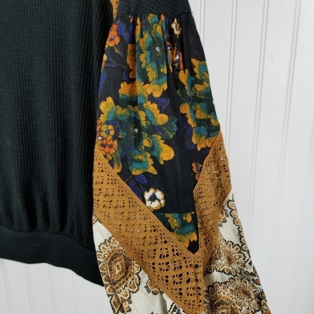 Free People Casual Clash Top Size Small Lace Floral Balloon Termal Boho Prairie - Picture 10 of 10